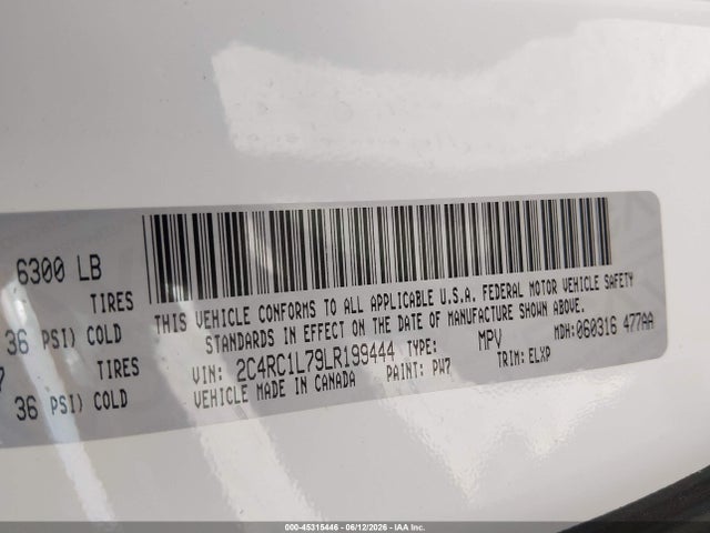 Продаж на аукціоні авто 2020 Chrysler Pacifica Hybrid Touring L, vin: 2C4RC1L79LR199444, номер лоту: 45315446