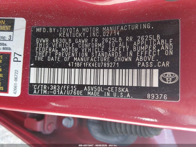 Toyota CAMRY SE 2014 4T1BF1FK4EU789271 Image 9