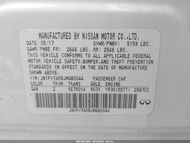 Продажа на аукционе авто 2018 Infiniti Q50 3.0t Red Sport 400, vin: JN1FV7AR8JM480044, номер лота: 45315448