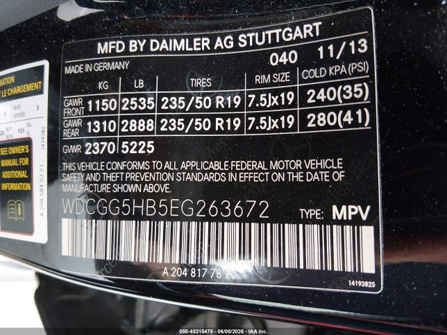 WDCGG5HB5EG263672 Mercedes-Benz GLK 350