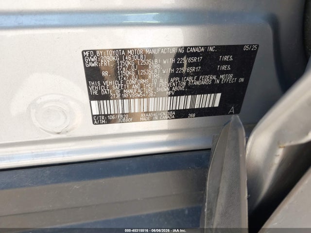 Aukcja sprzedaży 2025 Toyota Rav4 Le, vin: 2T3F1RFV9SW547362, numer aukcji: 45315516