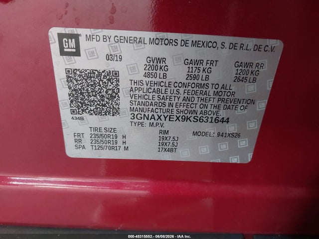 Chevrolet Equinox Premier 2019 3GNAXYEX9KS631644 Image 9