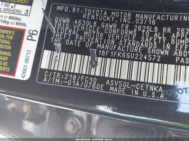 Aukcja sprzedaży 2016 Toyota Camry Le, vin: 4T1BF1FK6GU224572, numer aukcji: 45315555