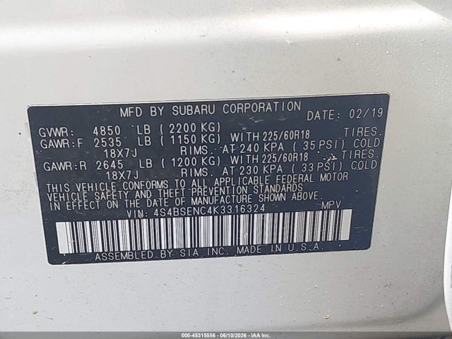 4S4BSENC4K3316324 Subaru Outback 3.6r Limited