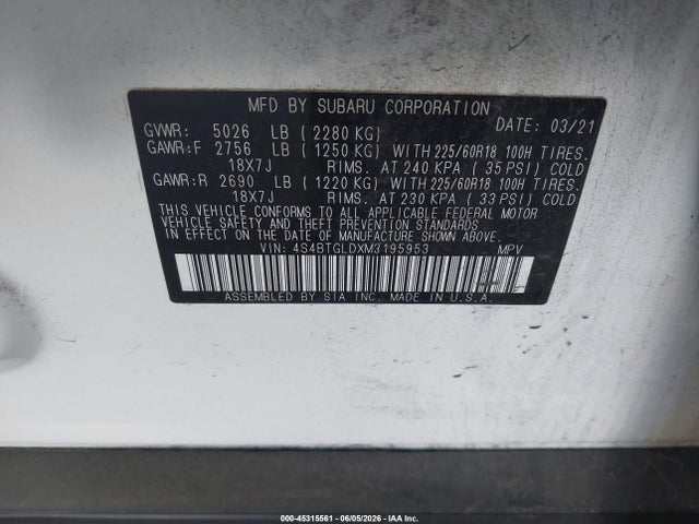 Subaru Outback Onyx Edition Xt 2021 4S4BTGLDXM3195953 Image 9