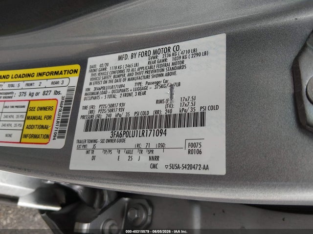 Ford Fusion Hybrid Se 2020 3FA6P0LU1LR171094 Image 9