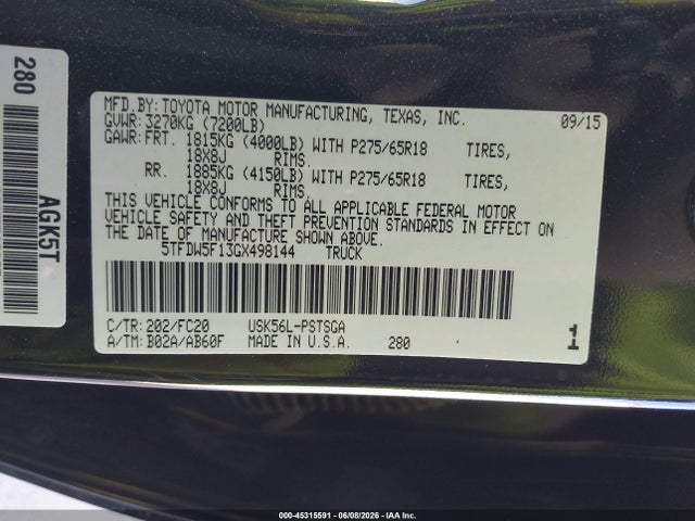 5TFDW5F13GX498144 Toyota Tundra Sr5 5.7l V8