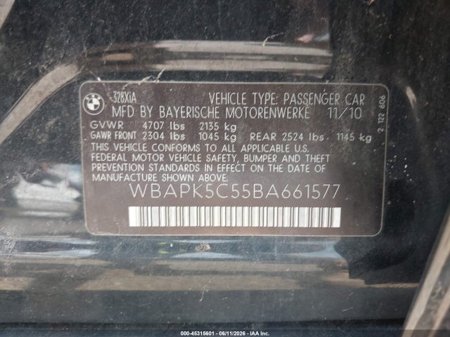 Продажа на аукционе авто 2011 Bmw 328i Xdrive, vin: WBAPK5C55BA661577, номер лота: 45315601
