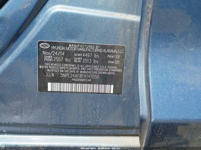 5NPE24AF8FH141050 Hyundai SONATA SE