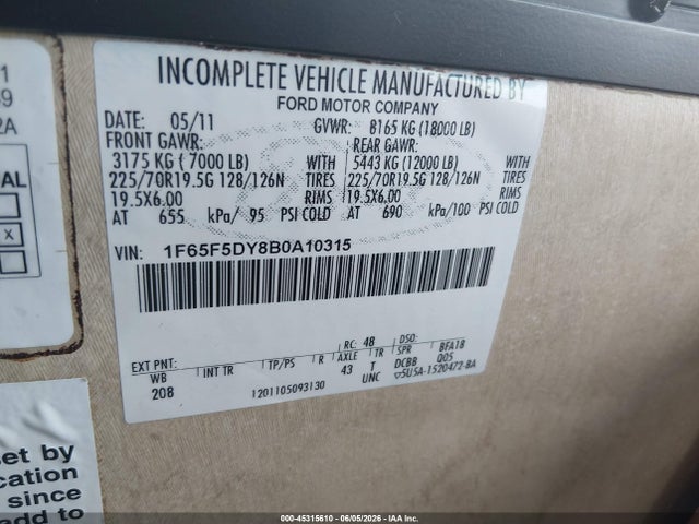 Продаж на аукціоні авто 2011 Ford F53, vin: 1F65F5DY8B0A10315, номер лоту: 45315610