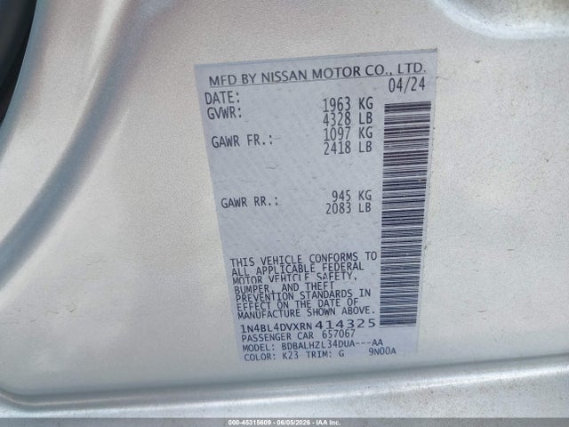 1N4BL4DVXRN414325 Nissan Altima Sv Fwd