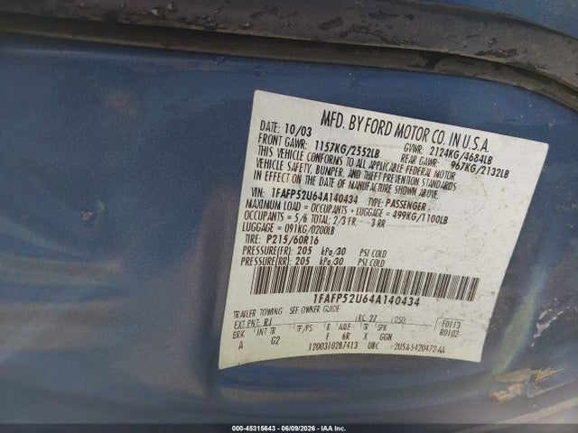 45315643 :رقم المزاد ، 1FAFP52U64A140434 vin ، 2004 Ford Taurus Lx مزاد بيع