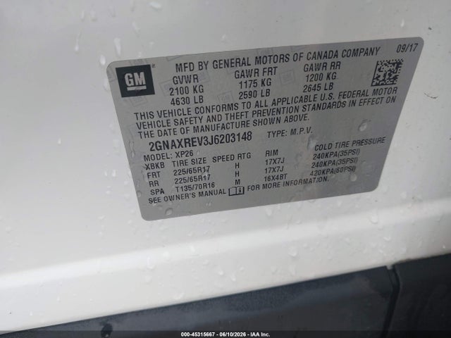 45315667 :رقم المزاد ، 2GNAXREV3J6203148 vin ، 2018 Chevrolet Equinox Ls مزاد بيع