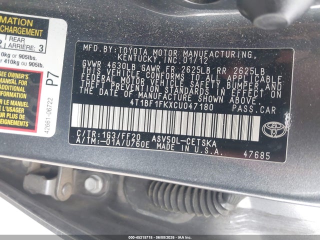 Продажа на аукционе авто 2012 Toyota Camry Se, vin: 4T1BF1FKXCU047180, номер лота: 45315718