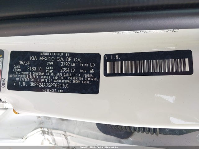 45315755 :رقم المزاد ، 3KPF24AD9RE821101 vin ، 2024 Kia Forte Lx مزاد بيع
