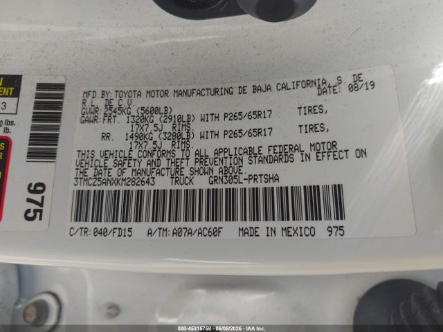 3TMCZ5ANXKM282643 Toyota Tacoma Trd Sport