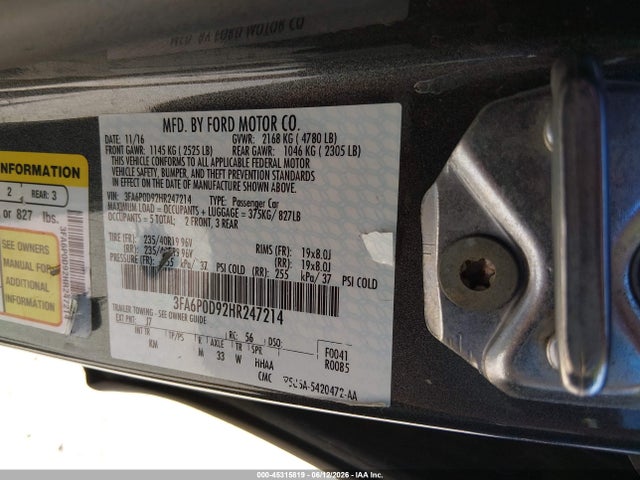 3FA6P0D92HR247214 Ford Fusion Titanium