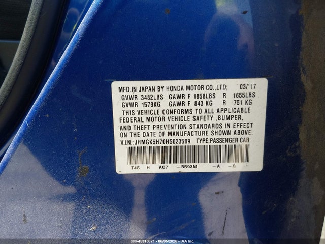 JHMGK5H70HS023509 Honda FIT EX
