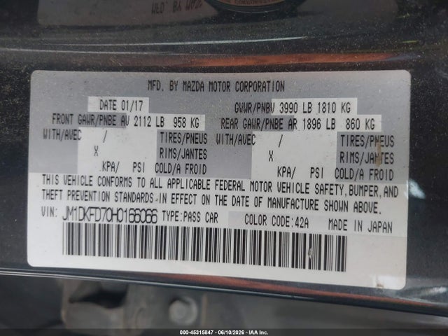 Aukcja sprzedaży 2017 Mazda Cx-3 Grand Touring, vin: JM1DKFD70H0166066, numer aukcji: 45315847