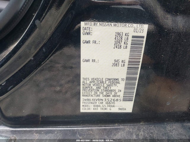 1N4BL4EV9PN352685 Nissan Altima Sl Fwd
