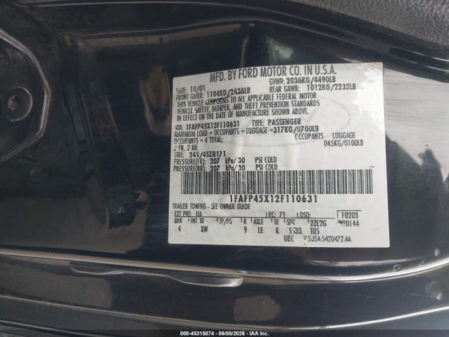 Aukcja sprzedaży 2002 Ford Mustang Gt/gt Premium, vin: 1FAFP45X12F110631, numer aukcji: 45315874