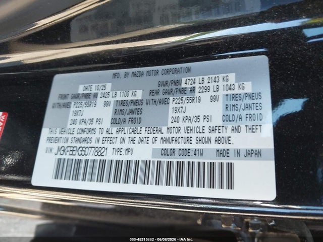 Aukcja sprzedaży 2025 Mazda Cx-5 2.5 S Premium Plus, vin: JM3KFBEM3S0778821, numer aukcji: 45315882