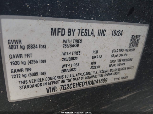 Aukcja sprzedaży 2024 Tesla Cybertruck All-wheel Drive, vin: 7G2CEHED1RA041609, numer aukcji: 45315884