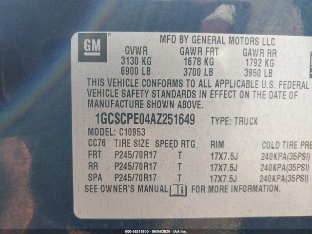 Продажа на аукционе авто 2010 Chevrolet Silverado 1500 Work Truck, vin: 1GCSCPE04AZ251649, номер лота: 45315900