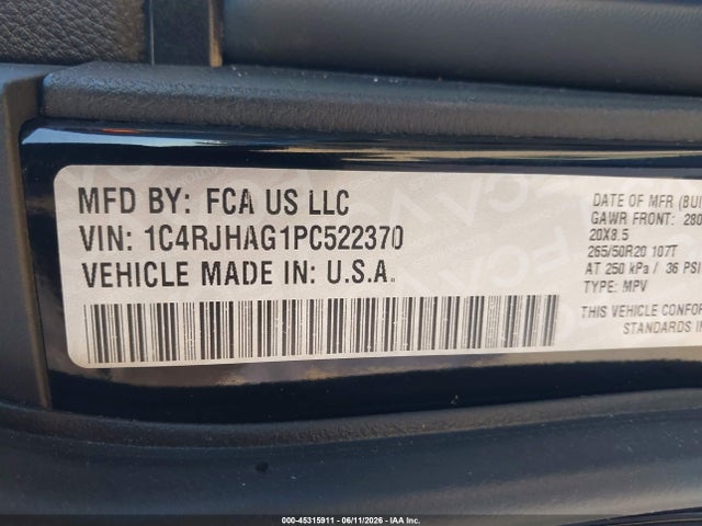 1C4RJHAG1PC522370 Jeep Grand Cherokee Altitude 4x4