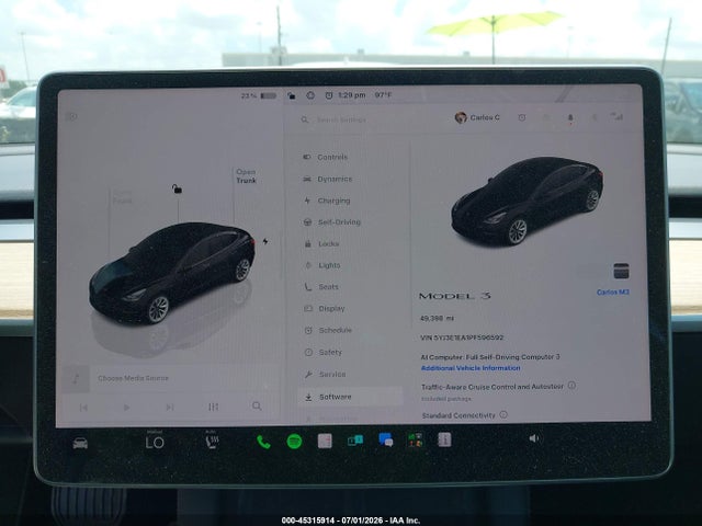 45315914 :رقم المزاد ، 5YJ3E1EA1PF596592 vin ، 2023 Tesla Model 3 Rear-wheel Drive مزاد بيع