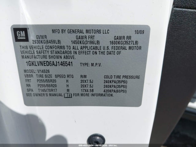 2010 Gmc Acadia Slt-2 მანქანა იყიდება აუქციონზე, vin: 1GKLVNED6AJ146541, აუქციონის ნომერი: 45315954