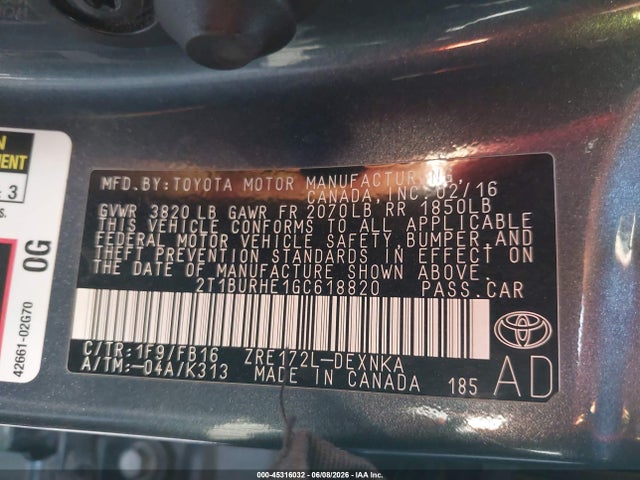 Toyota COROLLA LE 2016 2T1BURHE1GC618820 Image 9
