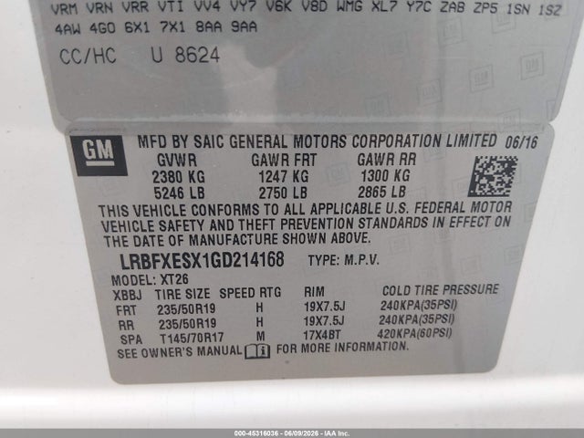 Aukcja sprzedaży 2016 Buick Envision Premium I, vin: LRBFXESX1GD214168, numer aukcji: 45316036