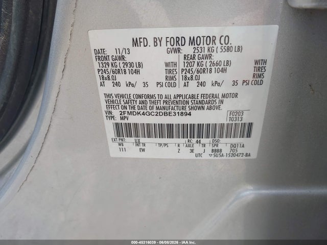Aukcja sprzedaży 2013 Ford Edge Se, vin: 2FMDK4GC2DBE31894, numer aukcji: 45316039