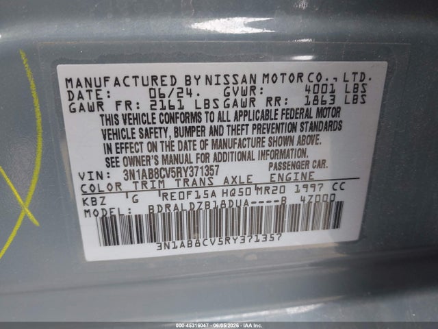 3N1AB8CV5RY371357 Nissan Sentra Sv Xtronic Cvt