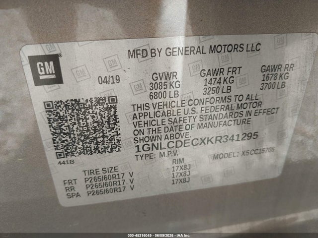 1GNLCDECXKR341295 Chevrolet Tahoe Commercial Fleet