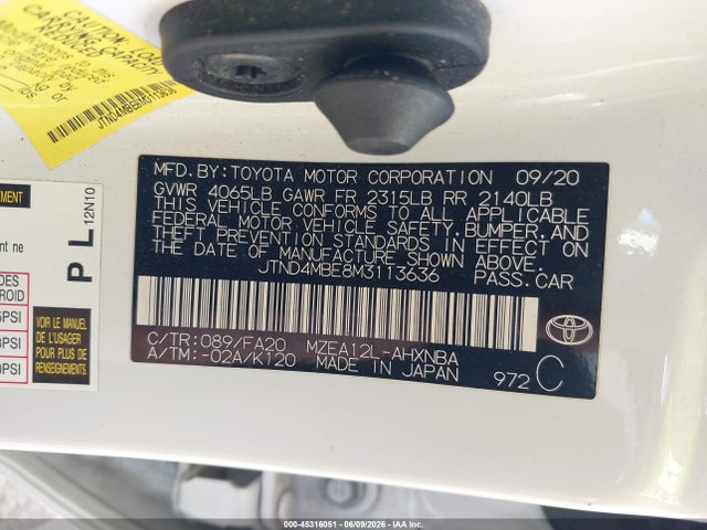 Продажа на аукционе авто 2021 Toyota Corolla Se, vin: JTND4MBE8M3113636, номер лота: 45316051