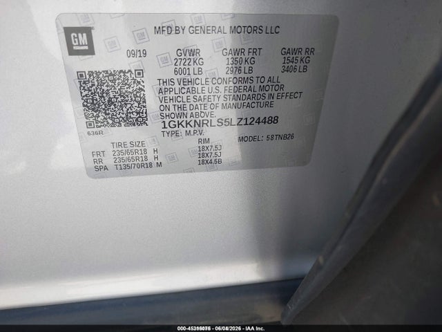 1GKKNRLS5LZ124488 GMC Acadia Fwd Sle