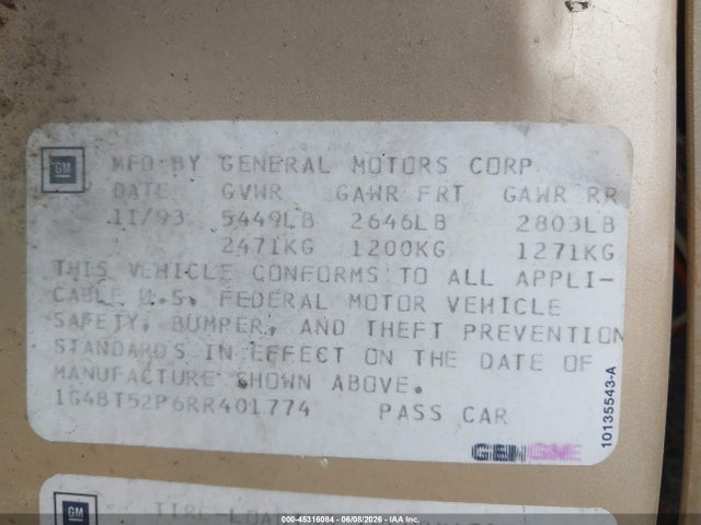 Aukcja sprzedaży 1994 Buick Roadmaster Limited, vin: 1G4BT52P6RR401774, numer aukcji: 45316084