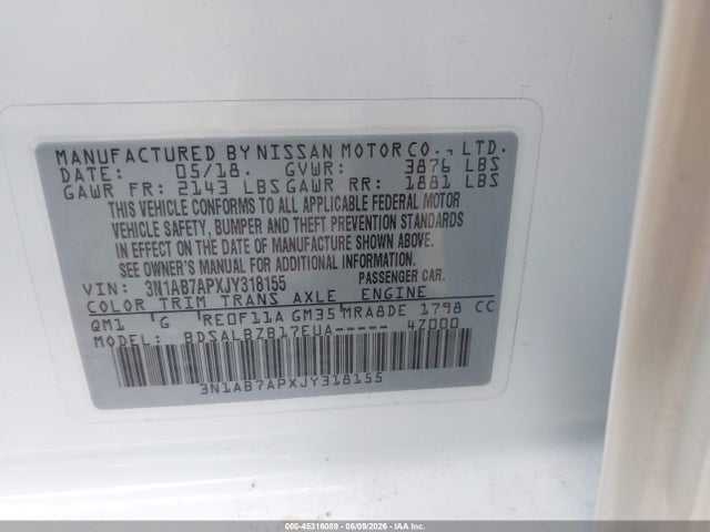 3N1AB7APXJY318155 Nissan SENTRA S