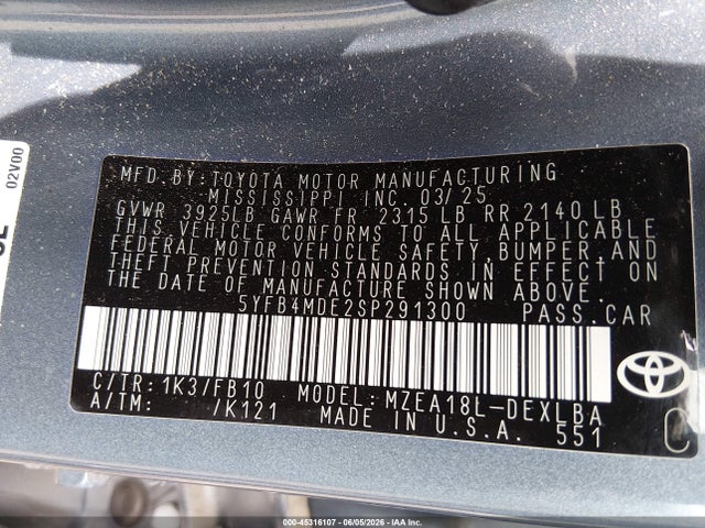 Toyota COROLLA LE 2025 5YFB4MDE2SP291300 Image 9