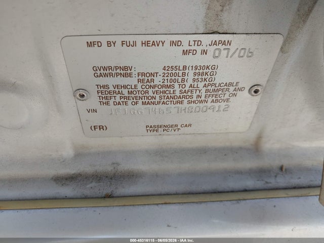 Aukcja sprzedaży 2007 Subaru Impreza Wrx Limited, vin: JF1GG74657H800912, numer aukcji: 45316115