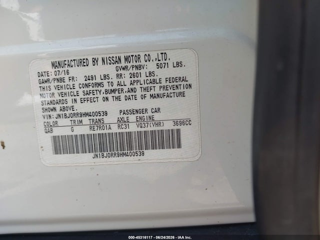 2017 Infiniti Qx50 მანქანა იყიდება აუქციონზე, vin: JN1BJ0RR9HM400539, აუქციონის ნომერი: 45316117