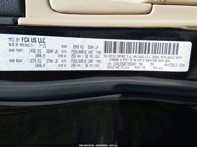 Aukcja sprzedaży 2015 Jeep Grand Cherokee Limited, vin: 1C4RJEBG6FC952407, numer aukcji: 45316145