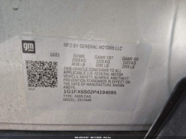 1G1FX6S02P4194595 Chevrolet Bolt Ev Fwd 2lt