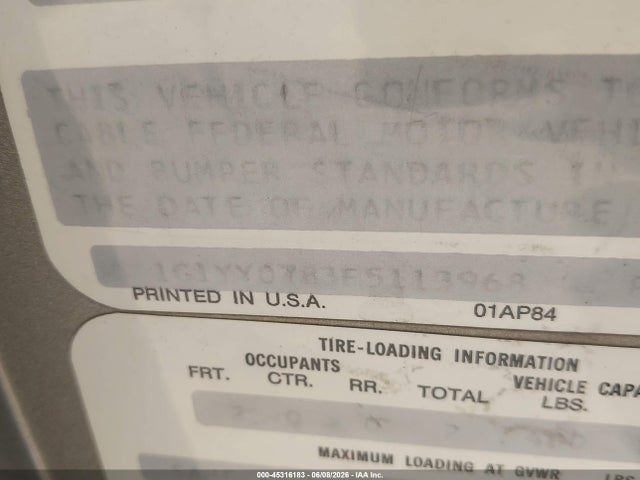 45316183 :رقم المزاد ، 1G1YY0783F5113968 vin ، 1985 Chevrolet Corvette مزاد بيع