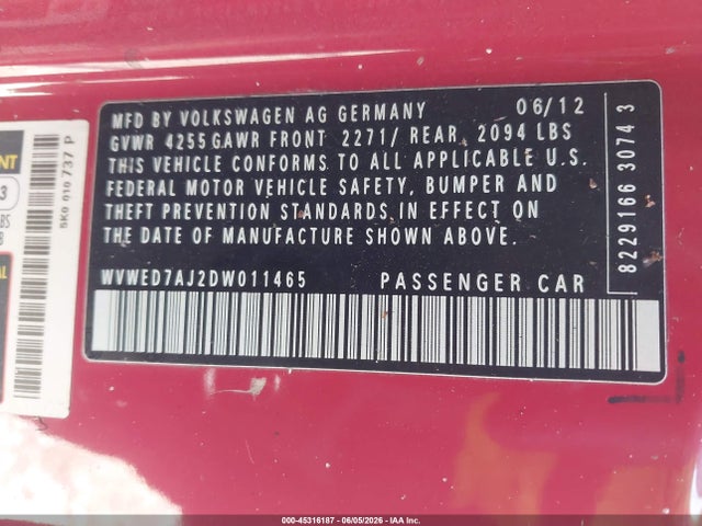 Aukcja sprzedaży 2013 Volkswagen Gti 2-door, vin: WVWED7AJ2DW011465, numer aukcji: 45316187