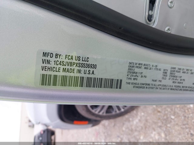 Продажа на аукционе авто 2025 Jeep Wagoneer Carbide 4x4, vin: 1C4SJVBPXSS536930, номер лота: 45316215