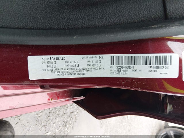 Продаж на аукціоні авто 2016 Chrysler 200 Limited, vin: 1C3CCCAB0GN172245, номер лоту: 45316243
