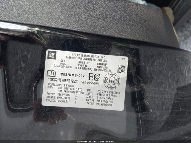 45316253 :رقم المزاد ، 1GKS2HE70ER212539 vin ، 2014 Gmc Yukon Xl 1500 Sle مزاد بيع